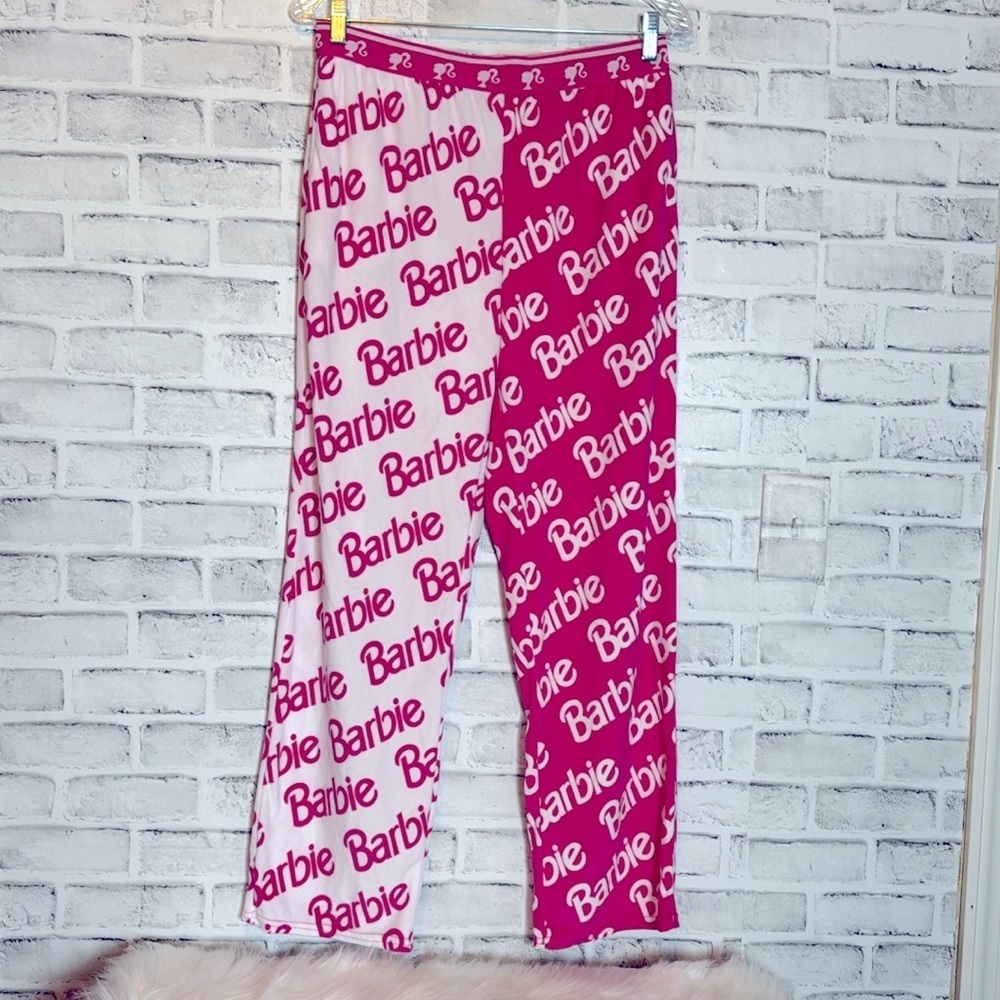 Barbie pajama pants pink and white with pink an white Barbie signature soft szM